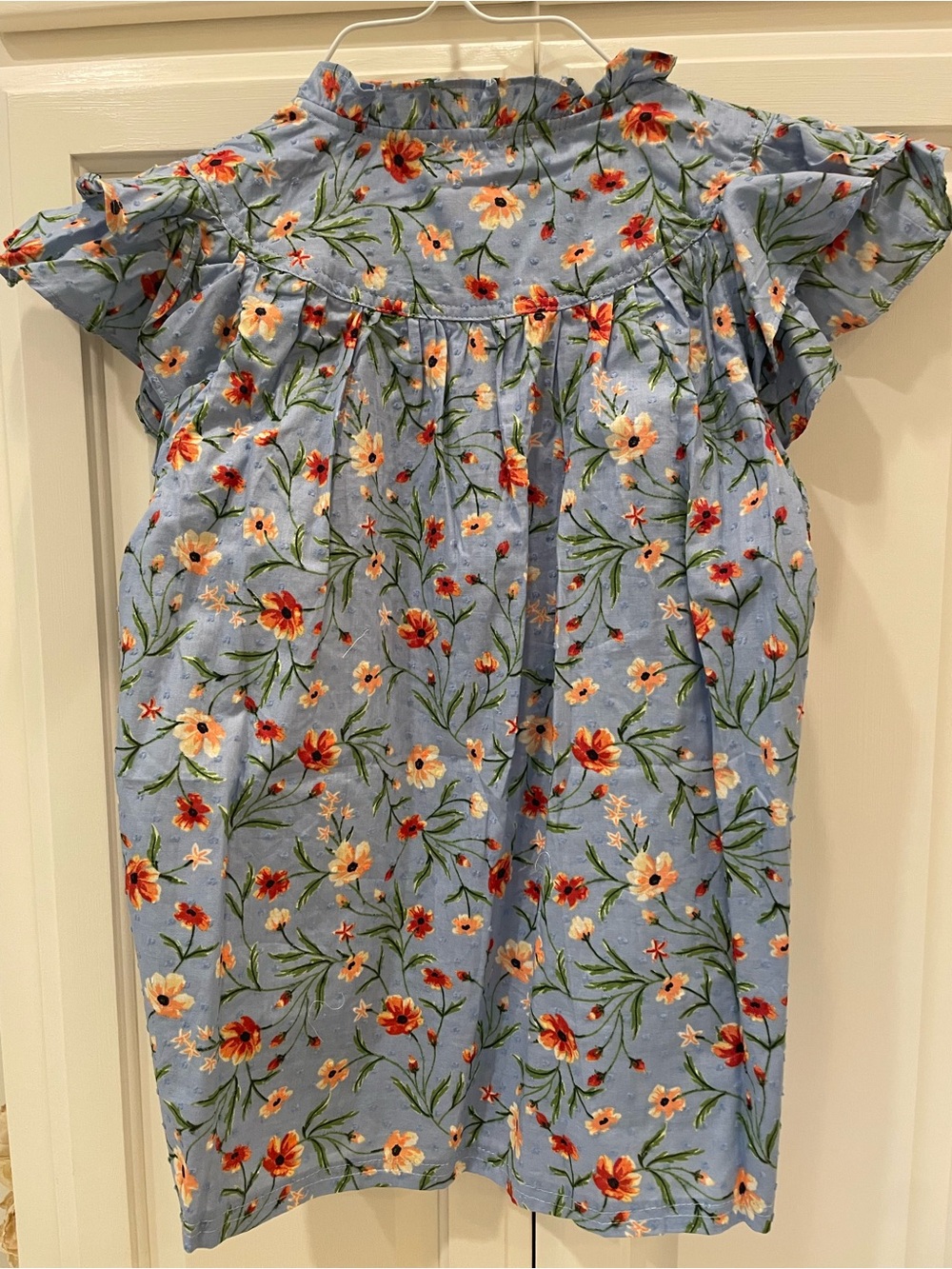 Blue Floral Ruffle Top - Picture 5 of 9